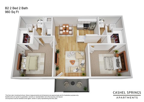 Two Bedroom 2 bath floorplan  at Cashel Springs, Houston, TX, 77069